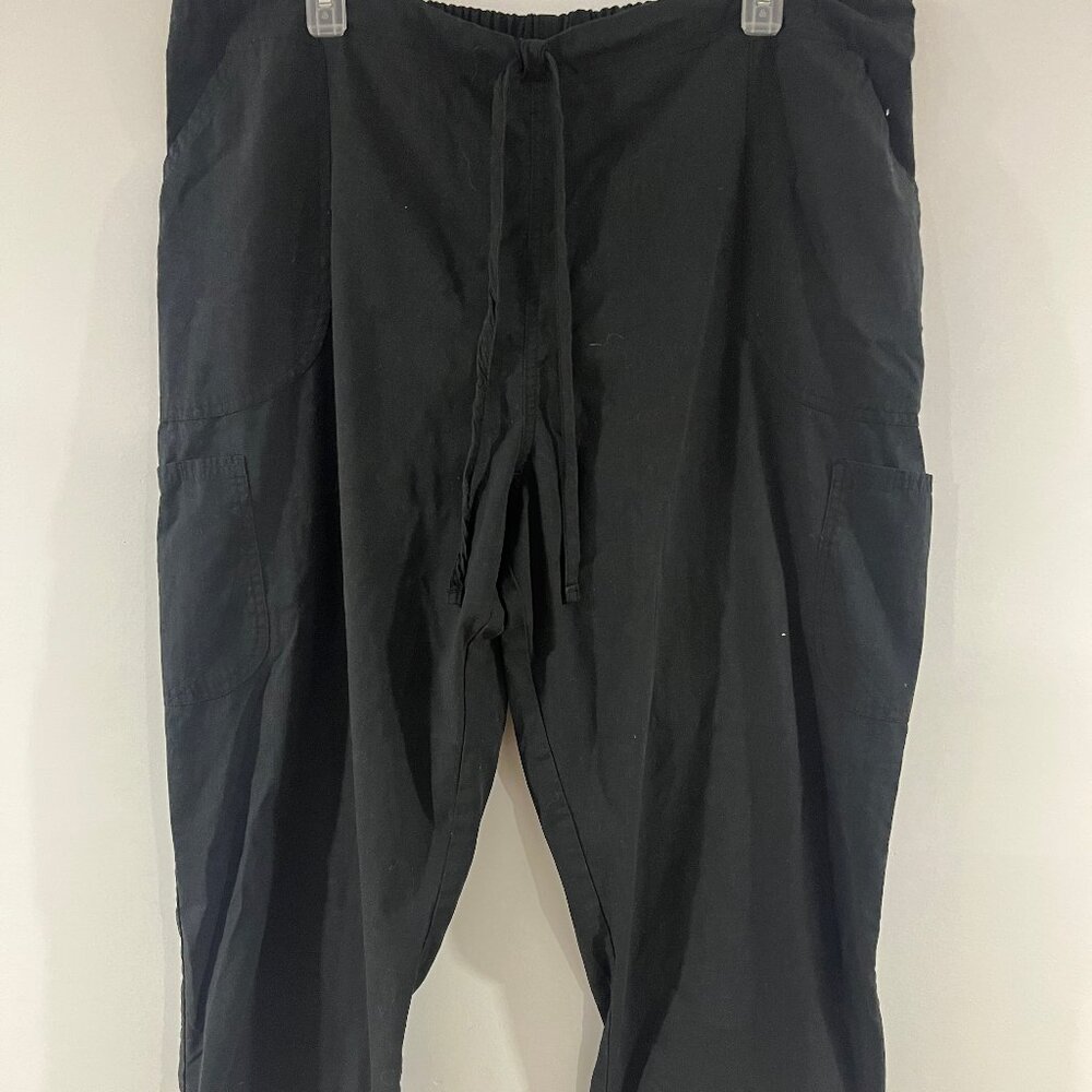 Scrubstar Pants Size XL Black Wide Leg Inseam 27in Stretch Waist Polyester Cotto